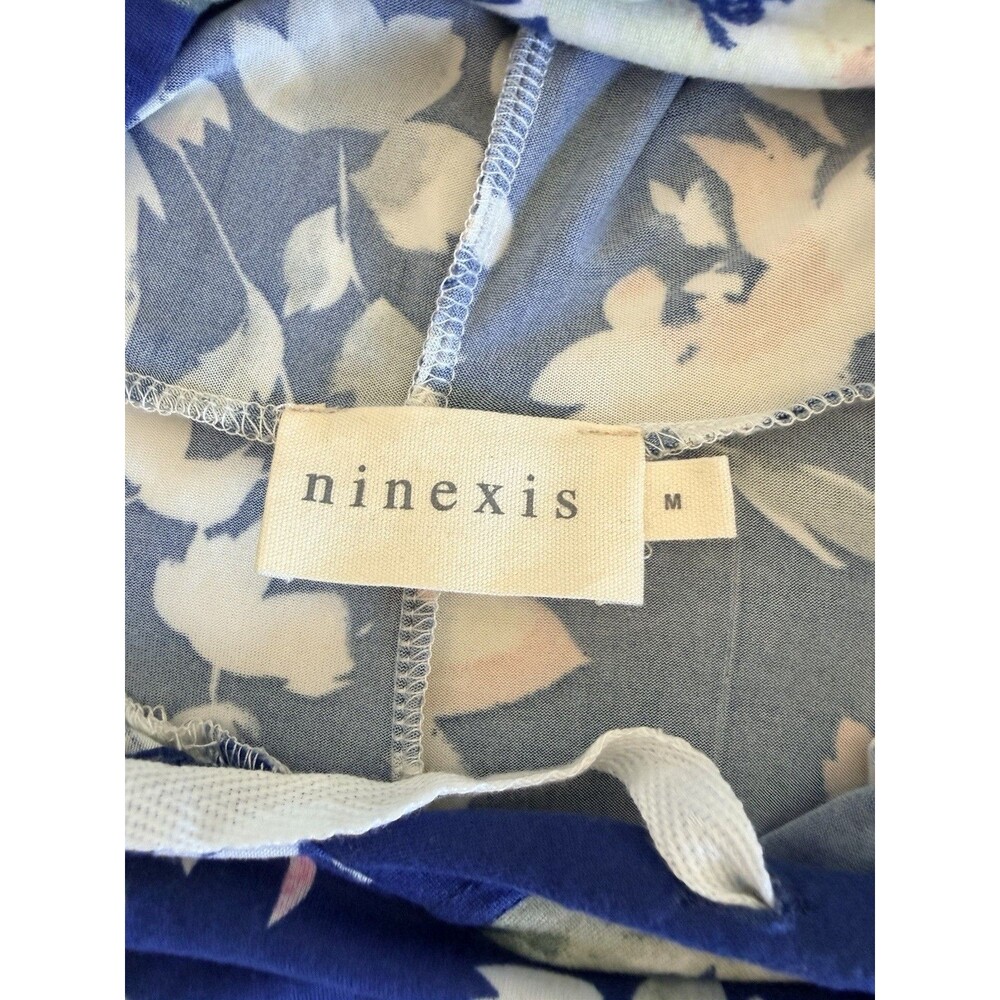 Ninexis Women's Floral Hoodie Top M Blue Ruffle Hem Short Sleeve Boho - Picture 14 of 15